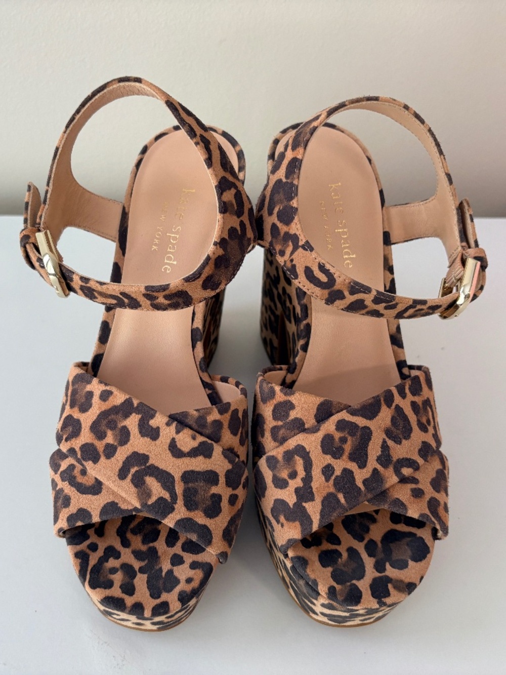 Kate Spade Grace Leopard Suede Platform Block Heel Sandals US 6.5